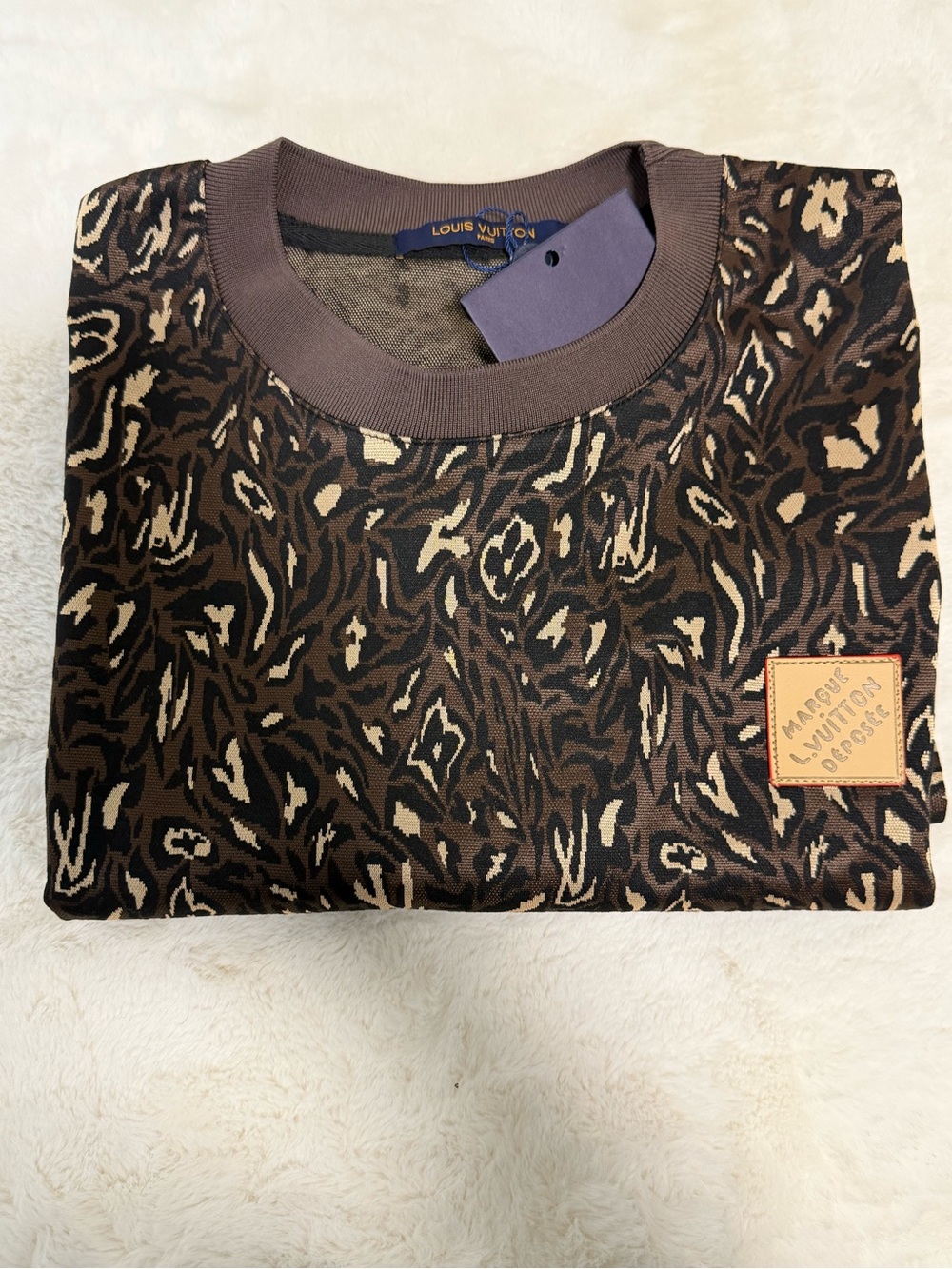 T shirt men Brown and Tan Patterned Crewneck Sweater